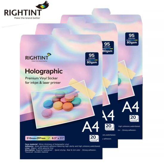 Folha de alumínio de papelão Rightint One Side Coated Holographic Sticker Paper